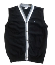 Sub 70 Men’s Button Down Golf Vest Black Knit Gray Striped Trim M