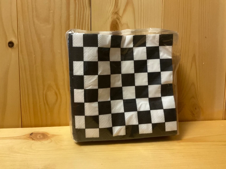 Black & White Check Beverage Napkins 100 Pack Car Racing Birthday Party Decor - Image 2 of 4