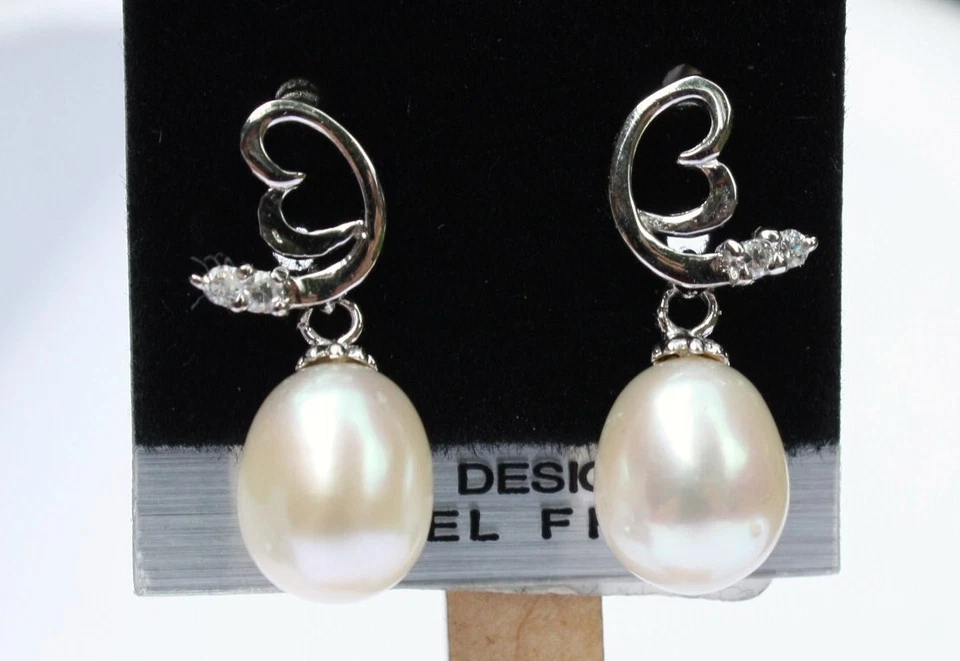 YR020 Süßwasser Perlen Schmuck Ohrringe Ohrstecker 925 Silber Zirkonia Ohrhänger - Bild 1 von 1