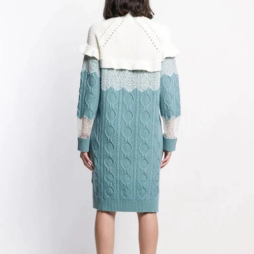 NWT $3.2 Fendi Light Turquoise / White Wool Cashmere Cable-knit Sweater, 40 (IT) - Picture 3 of 23