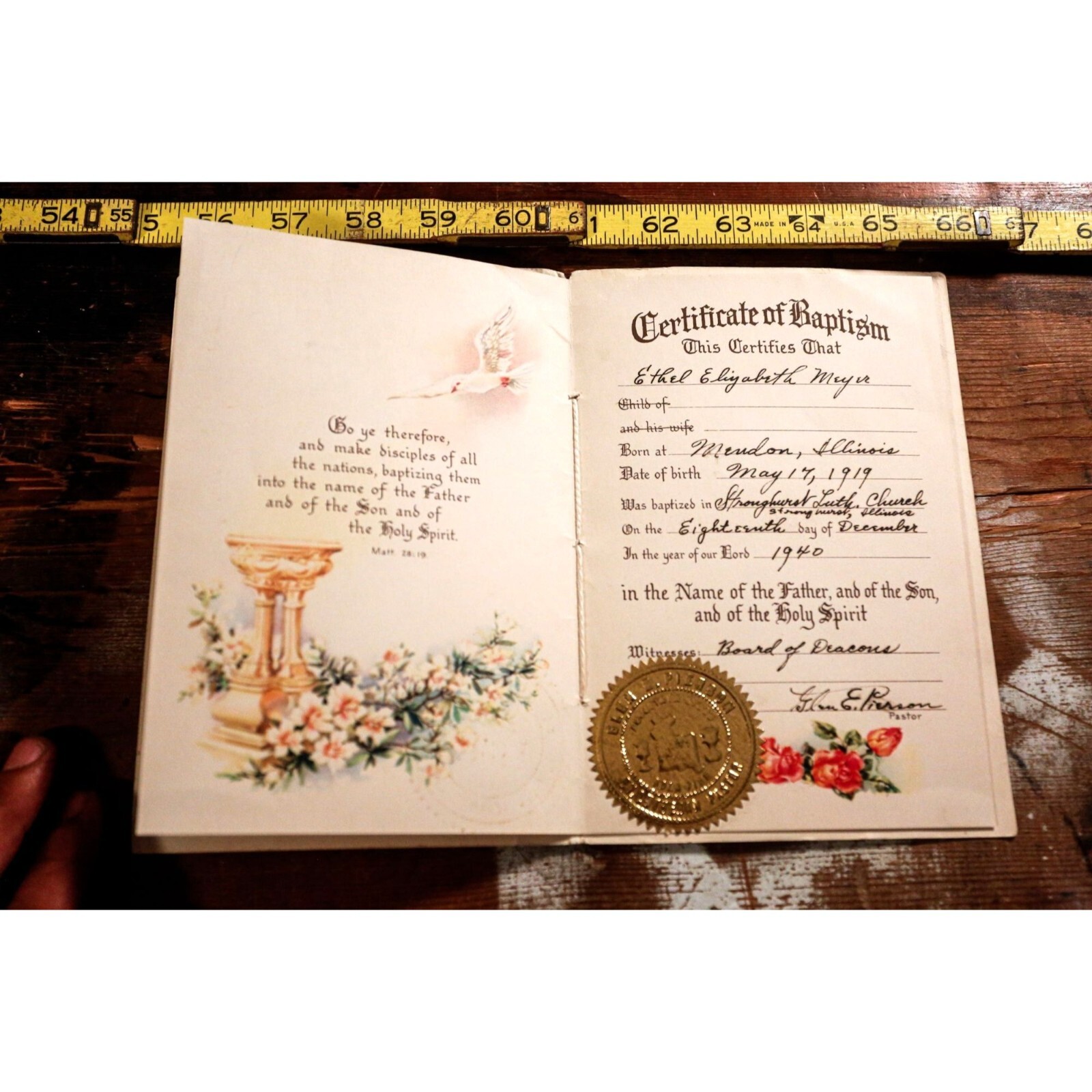 Certificate of Baptism 1940 Official Seal Religious Catholic Ephemera Religious eBay