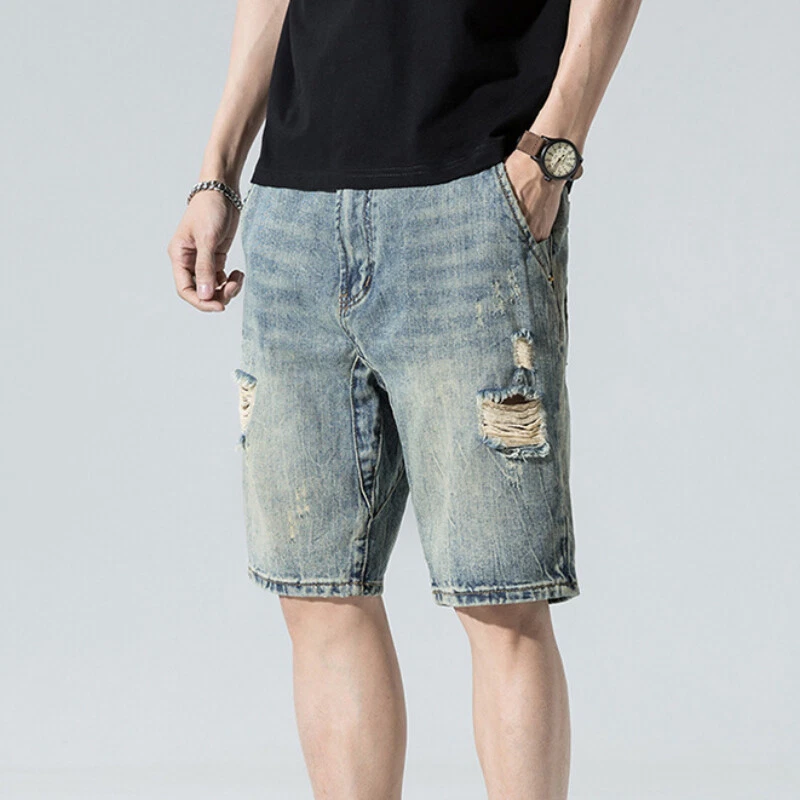 Quealent Comfortable Slip Straight Hole Buckle Zipper Denim Shorts Pants  Trousers Little L Denim Men Pants Blue 2XL - Walmart.com