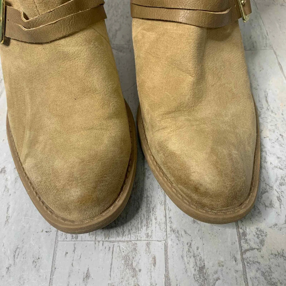 Botas de mujer Qupid talla 9 marrón gamuza cuero botines al tobillo hebillas tacón bloque Foto 3 de 4