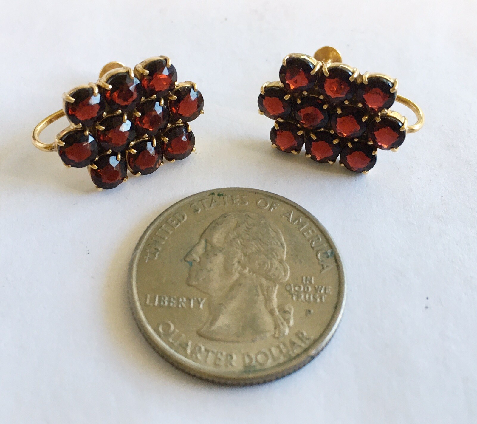 Antique 14k Cluster Screw Back Earrings Gem