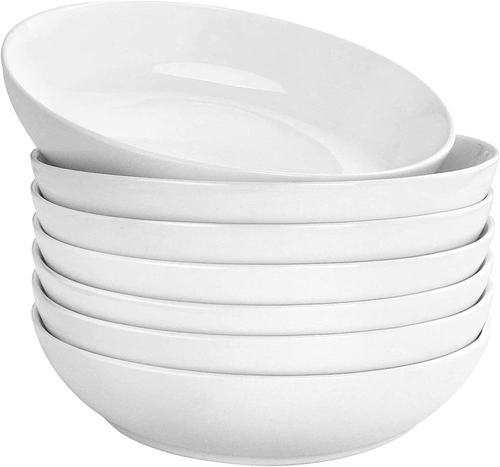 7 Pack Porcelain Pasta Bowls Ceramic , Large Serving Bowl, Wide and Shallow, Set - Picture 9 of 11