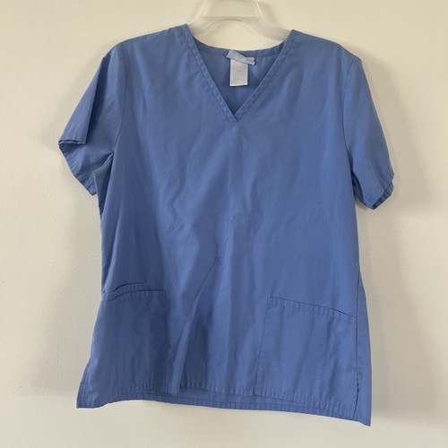 Medline Blue Short-Sleeved Women Scrub Top V-Neck Size Medium - Picture 2 of 9