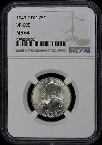 1943 DDO Washington Quarter VP-005 25C NGC MS64