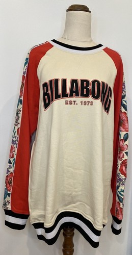 Women’s Billabong Luxe Crew Ivory Cotton long sleeved Jumper size 12 floral - Picture 2 of 12