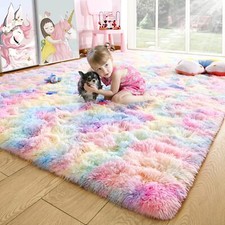 4x6 Fluffy Kids Rugs for Room,Rug for Girls Bedroom,Pink 4 x 6 Feet Rainbow