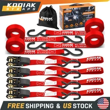 4 Pack 1"x 17' Ratchet Tie Down Straps Kit 2200lbs Heavy Duty for Cargo, Red