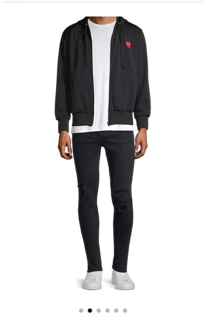 Comme Des Garçons Play Full Zip Up Hoodie Sweatshirt Solid Black
