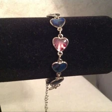 Silver Tone Colorful Hearts Bracelet or Anklet 10"