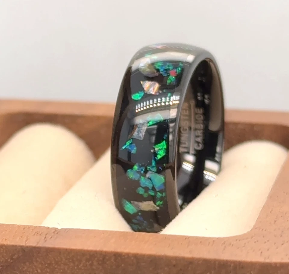 Обручальное кольцо из черного вольфрама с инкрустацией из смолы и абалона, мужские кольца - Изображение 4 из 4