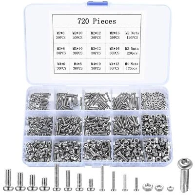 MYHONGLE M2 M3 M4 Bolts and Nuts Set, 720 Pcs Metric Torx Drive Round Head Screws Bolts