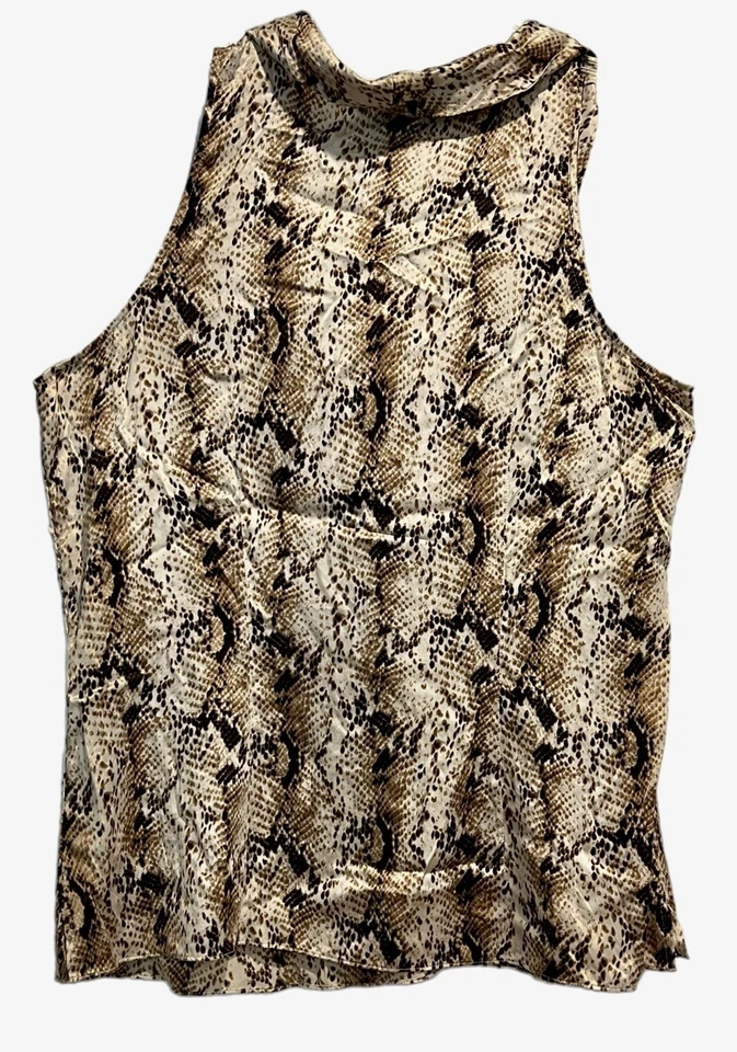 White House Black Market 真丝上衣 16 码蛇纹印花褶皱职业衬衫 — 第 3/4 张图片