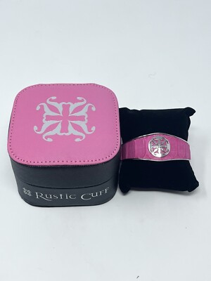 Rustic Cuff Silver Tone Monique Pink Croc Crocodile Cuff Bracelet Leather Box
