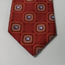 John W Nordstrom Tie Designer Necktie Red Blue White Geometric Flower Silk USA