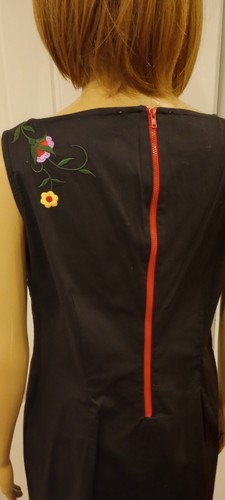 Evan Picone Zip Stretch Embroidered Black Sleeveless Dress 10 - Picture 6 of 9