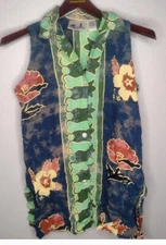 Buster N Bogi Women's Blouse Tank Top Small Floral Tropical Sleeveless S1