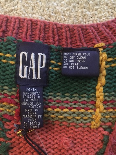 Gap Kids Hand Knit Sweater - Pink Multicolor V-Neck - 100% Cotton - Size Medium - Picture 4 of 7