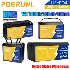 100AH 200AH 300AH LiFePO4 12V Lithium Battery BMS Solar RV Deep Cycles Marine