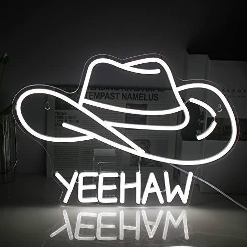 Cowboy Hat Neon Sign Cowboy LED Sign for Wall Decor USB Powered White Cowboy - Picture 3 of 7
