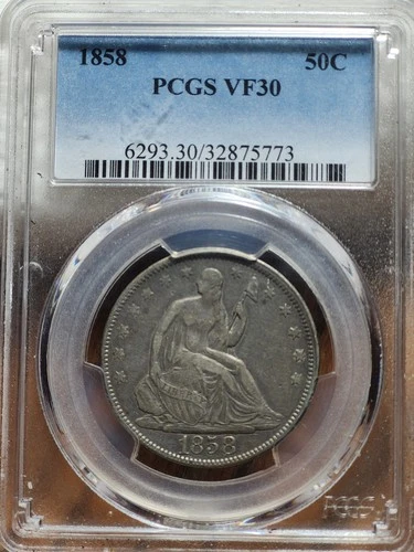 1858 P Seated Liberty Half Dollar PCGS VF30
