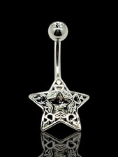 316L Surgical Steel 14G Star Cubic Zirconia Stone Belly Ring Bar Length 12mm