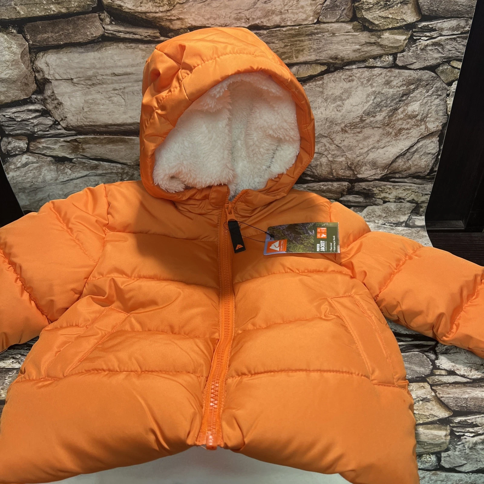 Ozark Trail 12M Orange Puffer Jacket White Fleece Lining Hooded