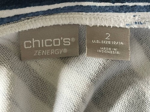 Chico's NEW 2 (12-14) Navy Blue & White Stripe V-Neck Stretchy Tunic $75.50 - Picture 3 of 7
