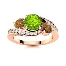 Three Stone Peridot  Brown CZ Round 925 Sterling Silver Rose Plated Women Ring