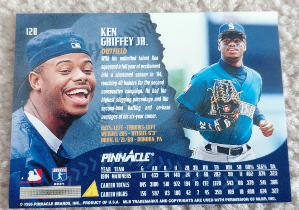 Juego completo de cartas 1-450 raro 1995 Ken Griffey Jr Pinnacle #128 goma de mascar og Foto 3 de 4