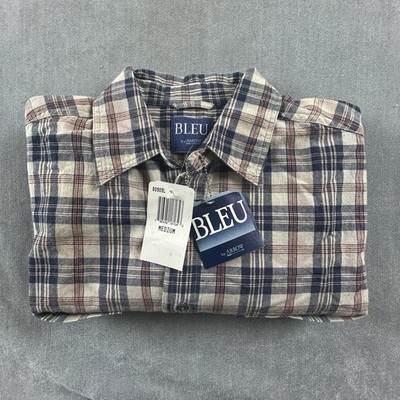 Bleu By Arrow Mens Medium Plaid Long Sleeve Button Up Light Flannel Shirt - NWT