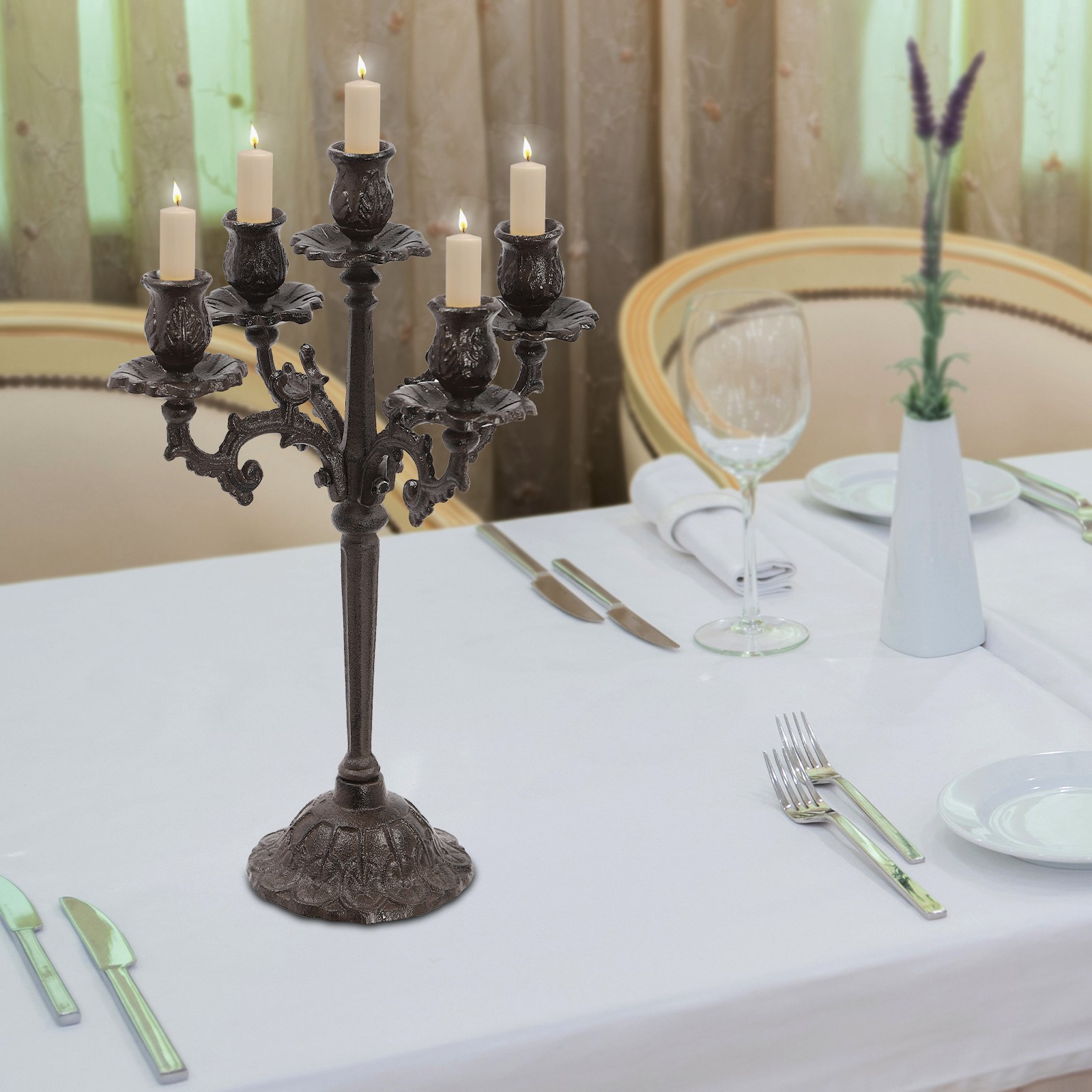 Cast Iron Rustic Candelabra For Table Centerpiece