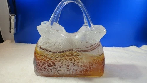 Vintage Murano Style glass Vase, 3 Tone, purse style. Hand blown 8" ACROSS