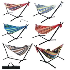 Hammock with Stand Steel Portable Double Swing Bed with Carry Case for Outdoor