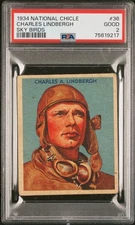 1934 NATIONAL CHICLE SKY BIRDS CARD #36 SERIES 144 CHARLES LINDBERGH PSA 2 GOOD