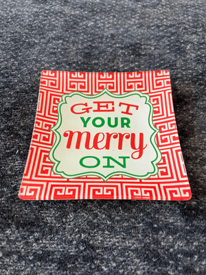 Festive Holiday Decorative Plate with 'Get Your Merry On' Design