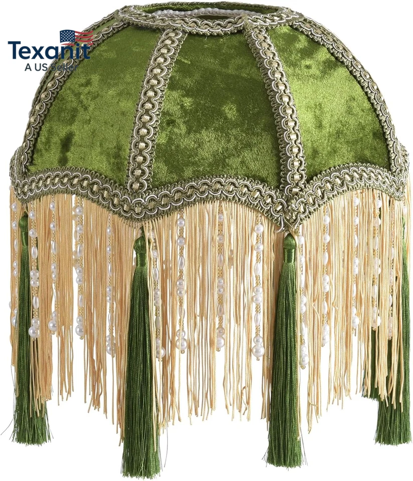 Pantalla con Borlas, Pantalla Victoriana, Repuesto Superior Terciopelo Dorado 25Cm Foto 2 de 4