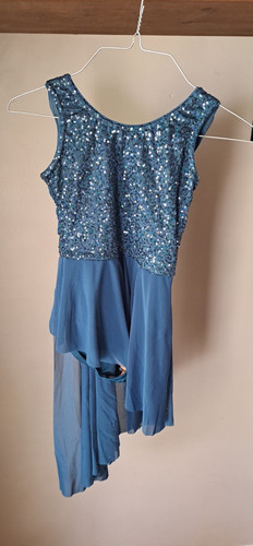 Revolution Dancewear Blue Sequin Chiffon Overlay Dance Dress Costume Size LC