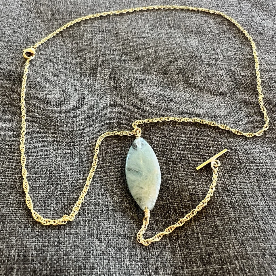 Taylor And Tessier Aspen Tumbled Aquamarine 925 Silver 14k Gold Plated Necklace - Image 3 of 3
