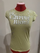 Calvin Klein Women  s Short Sleeve Light Green T-shirt Silver Logo Size Small