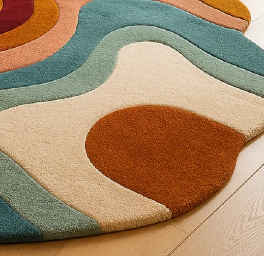 Modern Abstract Multicolor Wavy Rug Handmade Soft Tufted Carpet For Living Room - Image 3 of 4