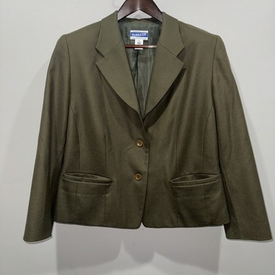 Pendleton Womens Plus 14W Olive Green Wool Blazer Jacket Button Front Career