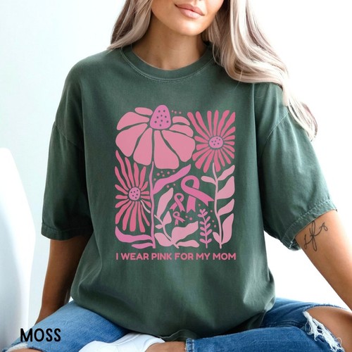 Personalized I Wear Pink Breast Cancer Awareness Shirt, Boho Floral Ribbon Tee - Picture 5 of 7