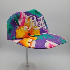 VTG Pepsi Cola Hawaiian Floral Flocked Script Soda Snapback Hat Cap Made In USA