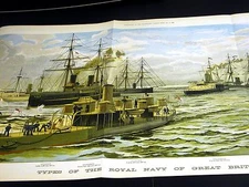 Great Britain SHIPS of the ROYAL NAVY 1886 HUGE Very Fine CHROMOLITHOGRAPH Print