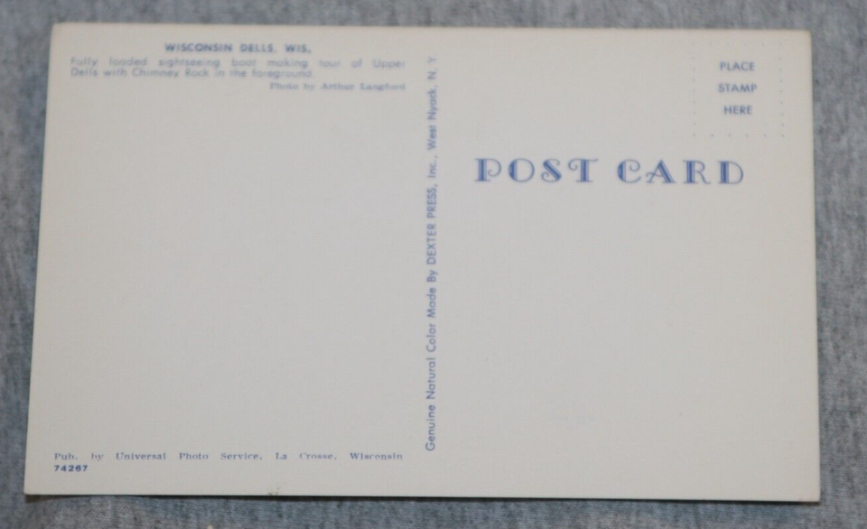 Vintage Postcard Sightseeing Boat at Chimney Rock on Wisconsin Wells