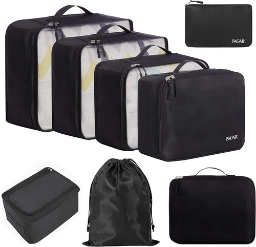 8 Set Packing Cubes Luggage Packing Organizers for Travel Accessories Jet Black