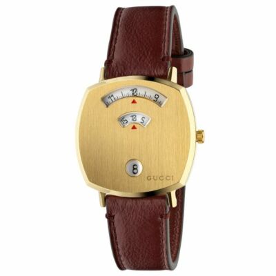 New Gucci Grip Gold-Tone Leather Strap 35mm Unisex Watch